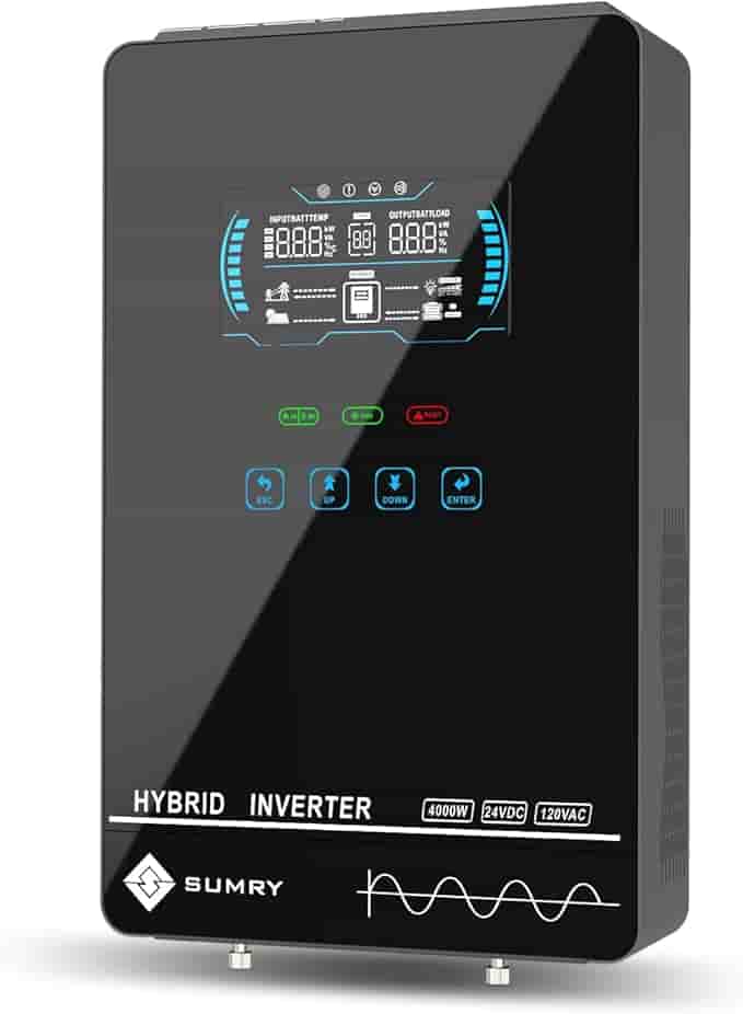 Imagen 1 de SUMRY Inversor Solar Híbrido 4000W 24V a 120V – Onda Sinusoidal Pura, Pantalla LCD Vidrio Templado