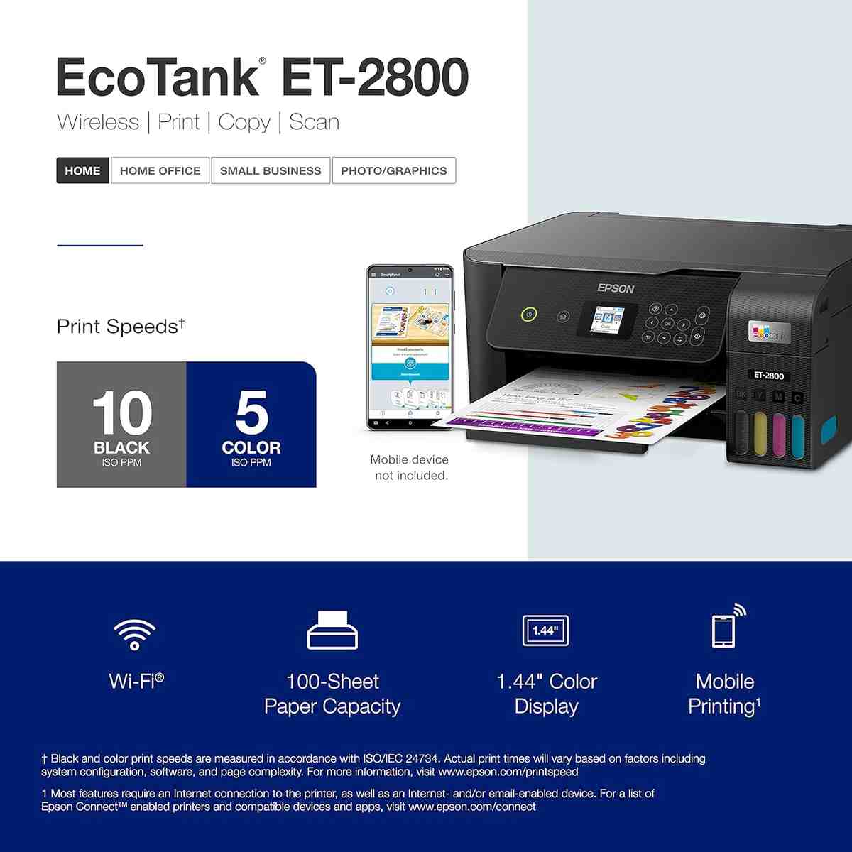 Imagen 2 de Epson EcoTank ET-2800 – Impresora Supertank inalámbrica a color, Todo-en-Uno