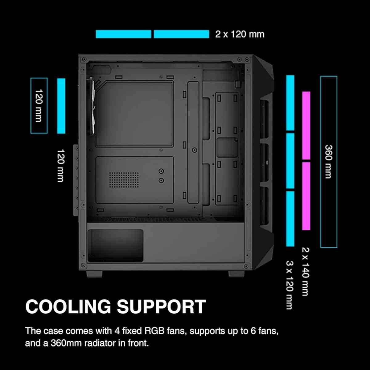 Imagen 2 de Gabinete Gamer ATX Mid Tower con Cristal Templado y 4 Ventiladores ARGB