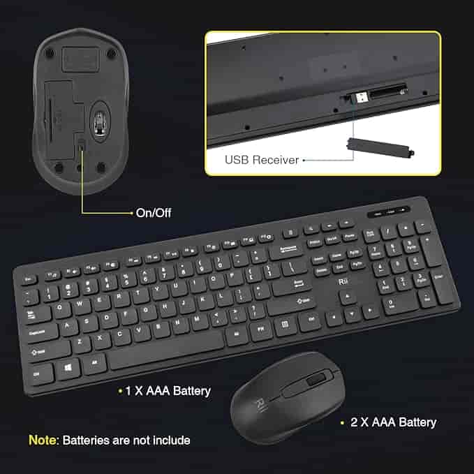 Imagen 1 de Combo de teclado y mouse inalámbricos Rii