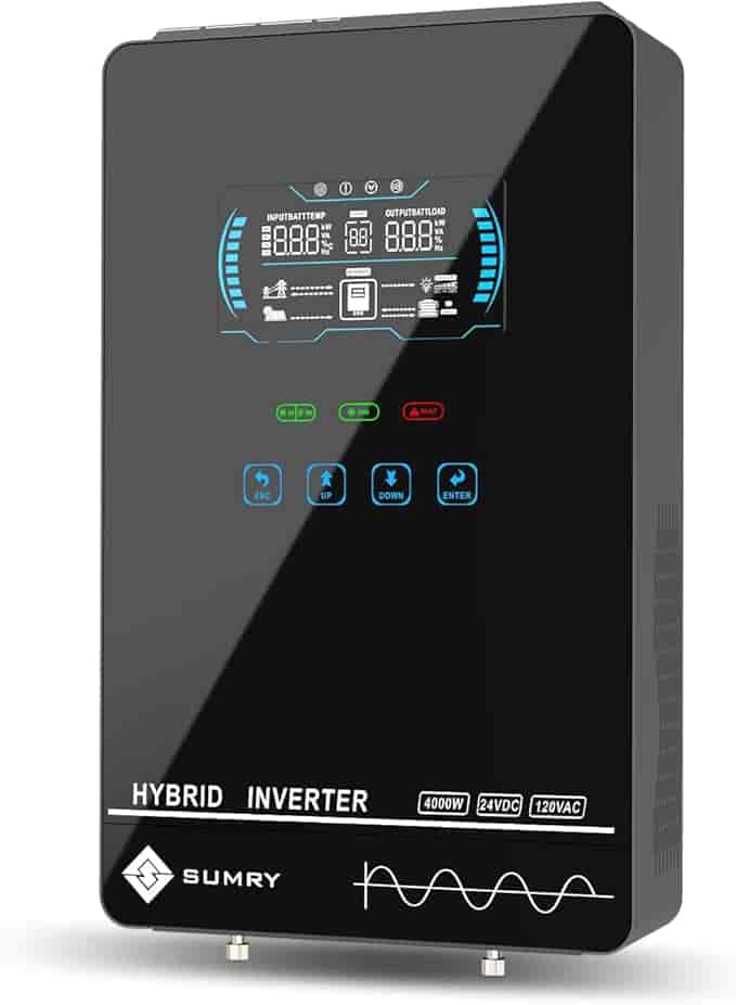 Imagen 1 de SUMRY Inversor Solar Híbrido 4000W 24V a 120V – Onda Sinusoidal Pura, Pantalla LCD Vidrio Templado