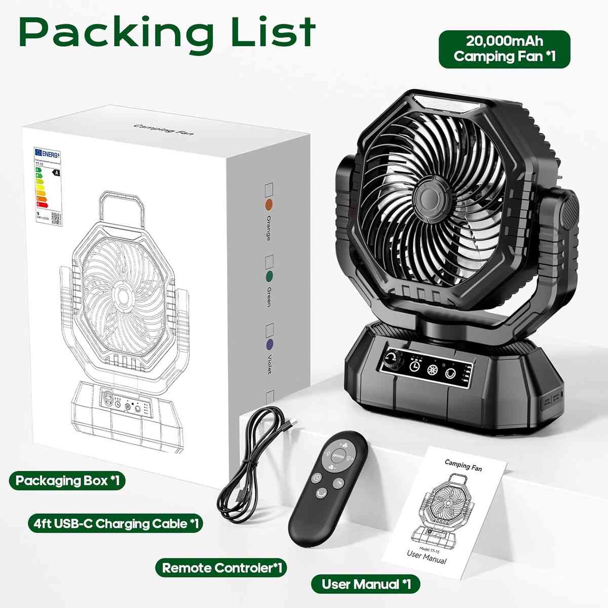 Imagen 3 de HAWANA Ventilador portátil recargable de 20000 mAh