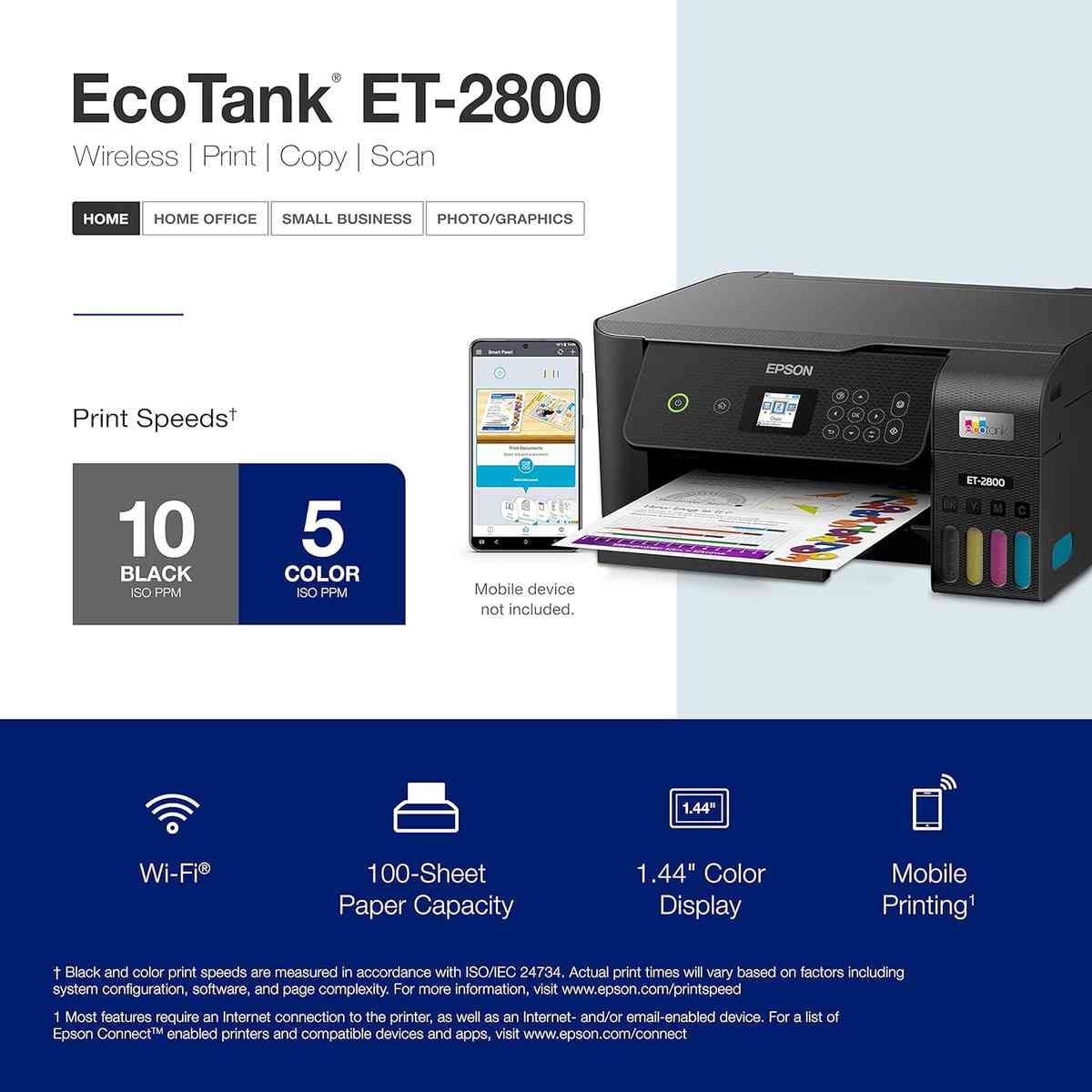 Imagen 2 de Epson EcoTank ET-2800 – Impresora Supertank inalámbrica a color, Todo-en-Uno