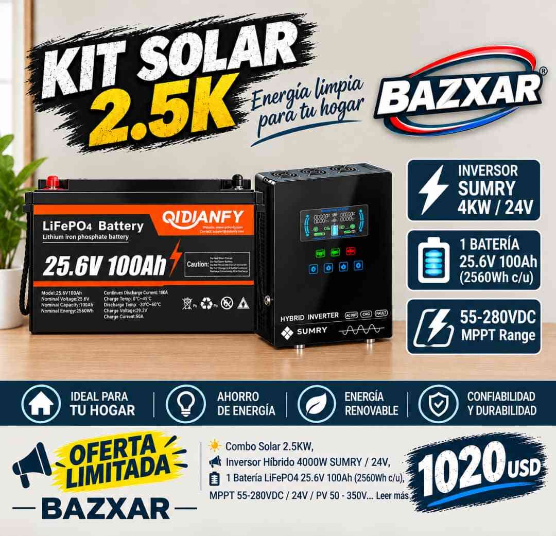 Imagen 1 de Kit Solar 2.5KW SUMRY 4000W 24V + Batería LiFePO4 25.6V 100Ah