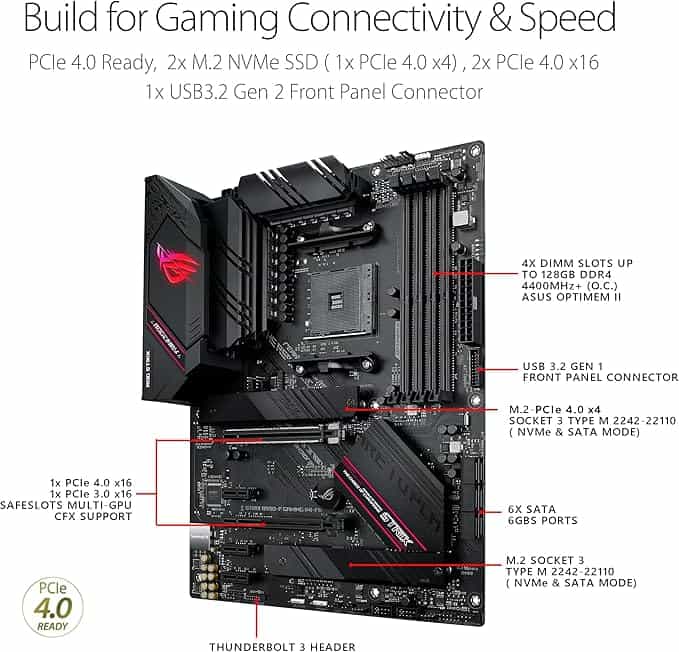 Imagen 3 de ASUS ROG STRIX B550-F Gaming WiFi II – Tarjeta Madre ATX AM4 con PCIe 4.0, WiFi 6E y Aura Sync RGB
