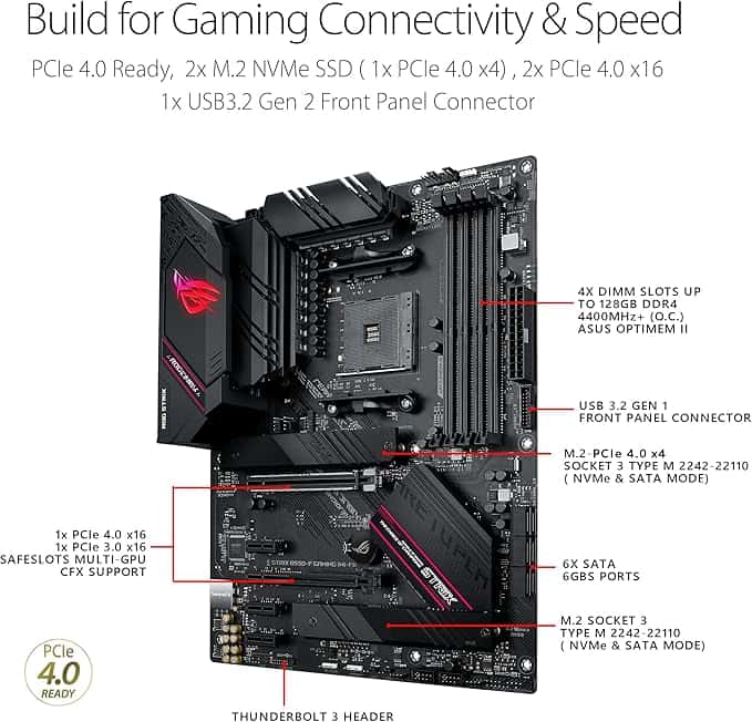 ASUS ROG STRIX B550-F Gaming WiFi II – Tarjeta Madre ATX AM4 con PCIe 4.0, WiFi 6E y Aura Sync RGB - Vista 4