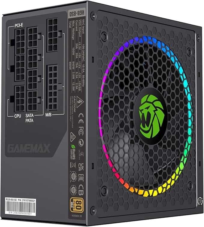 Fuente de Poder GameMax 850W 80 Plus Gold Full Modular con Iluminación ARGB Sync - Vista 3