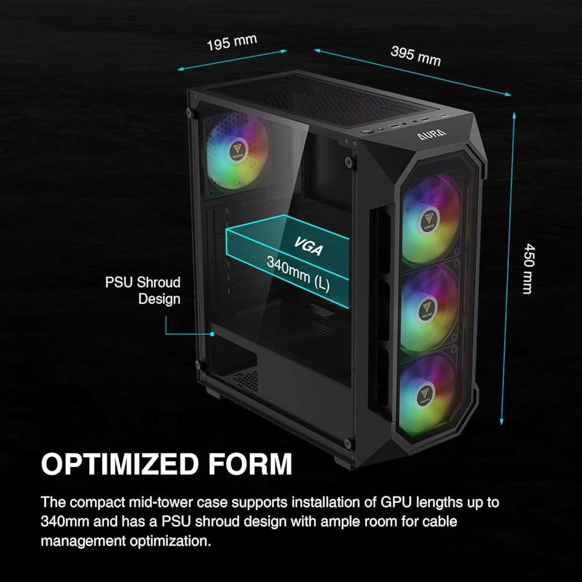 Gabinete Gamer ATX Mid Tower con Cristal Templado y 4 Ventiladores ARGB - Vista 3