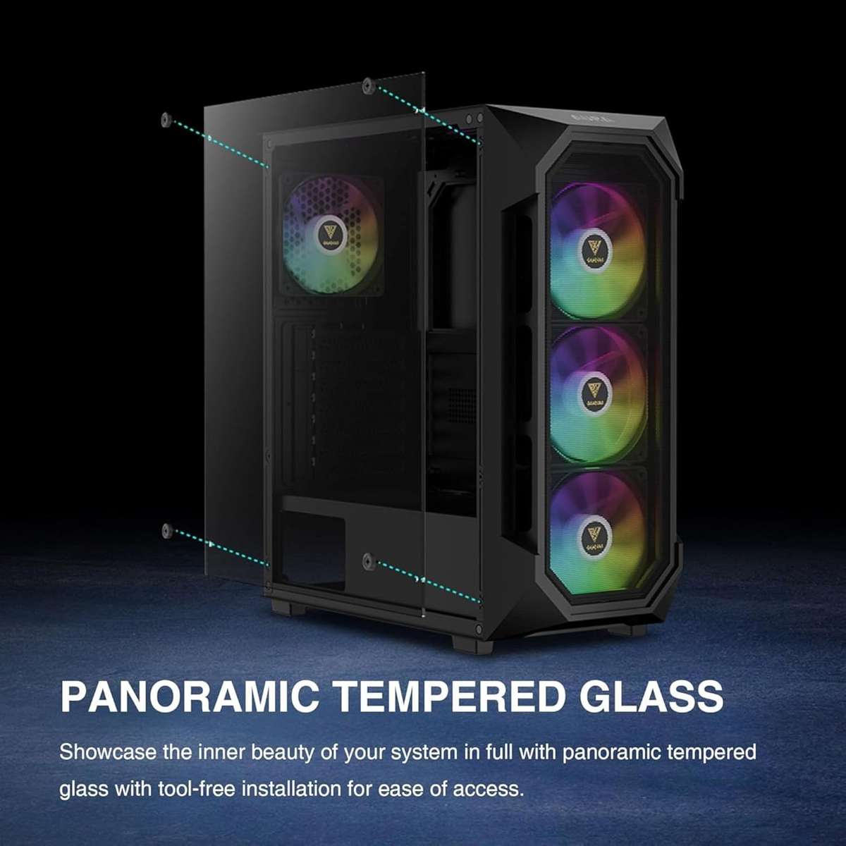Gabinete Gamer ATX Mid Tower con Cristal Templado y 4 Ventiladores ARGB - Vista 4