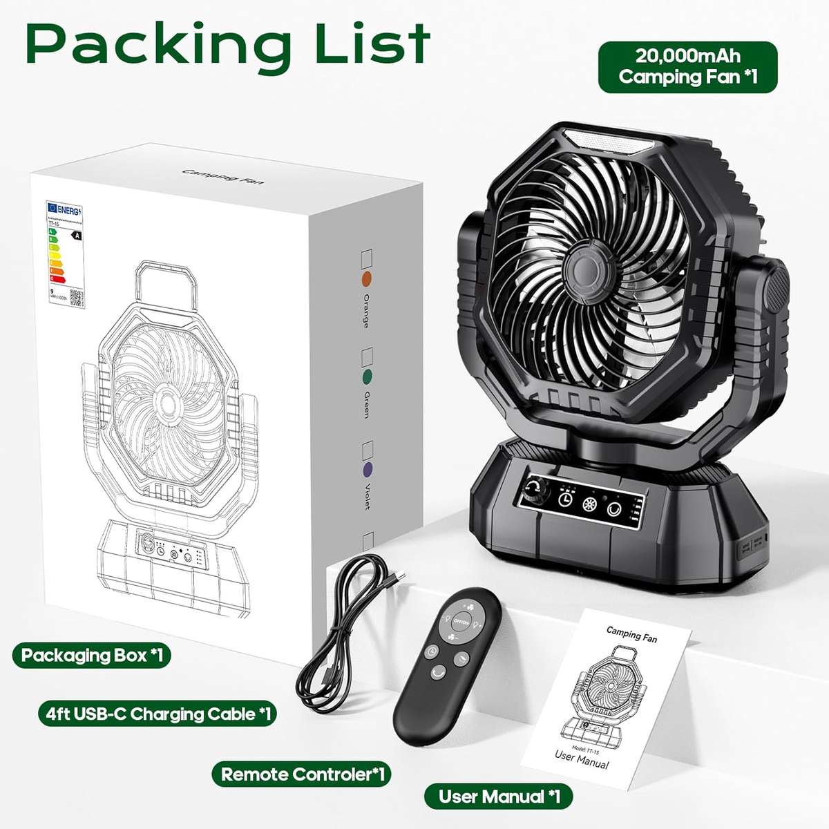HAWANA Ventilador portátil recargable de 20000 mAh - Vista 4