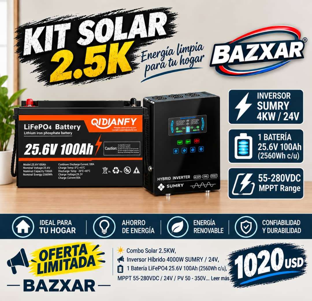 Kit Solar 2.5KW SUMRY 4000W 24V + Batería LiFePO4 25.6V 100Ah