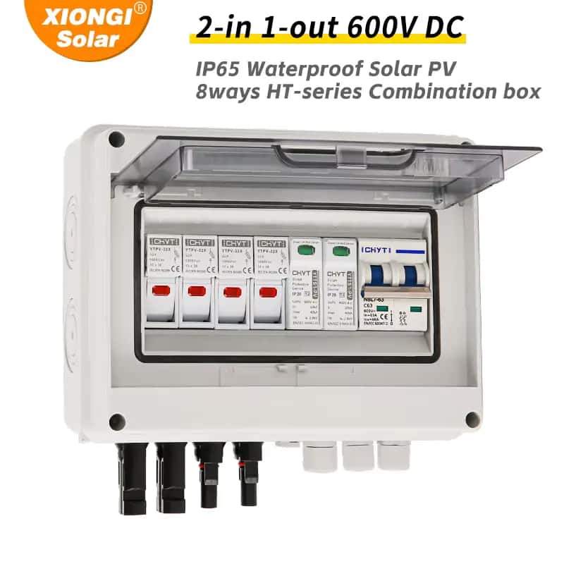Caja Combinadora Solar Fotovoltaica 600V DC, 2 Entradas 1 Salida con Protección contra Rayos - Vista 1