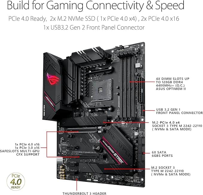 Imagen 3 de ASUS ROG STRIX B550-F Gaming WiFi II – Tarjeta Madre ATX AM4 con PCIe 4.0, WiFi 6E y Aura Sync RGB