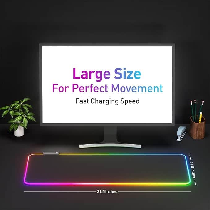 Imagen 2 de Alfombrilla de Mouse Gamer RGB XL – Tapete Extendido con 14 Modos de Iluminación LED