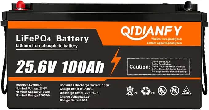 Imagen 1 de Batería Qidianfy LiFePO4 24V 100Ah 2560Wh con BMS Inteligente de 100A, 4000+ Ciclos para RV