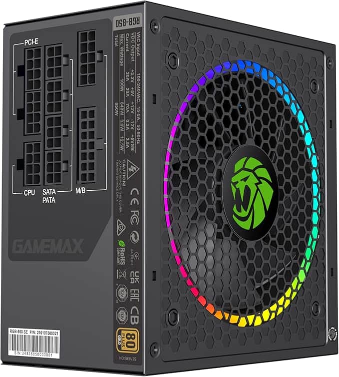 Imagen 2 de Fuente de Poder GameMax 850W 80 Plus Gold Full Modular con Iluminación ARGB Sync