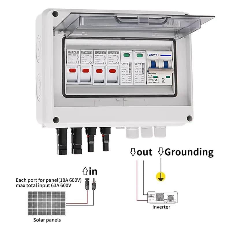 Imagen 4 de Caja Combinadora Solar Fotovoltaica 600V DC, 2 Entradas 1 Salida con Protección contra Rayos