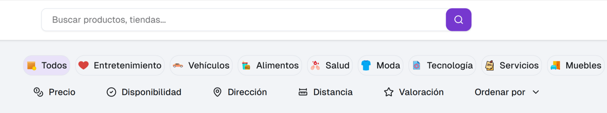 Filtros y barra de búsqueda en Hub