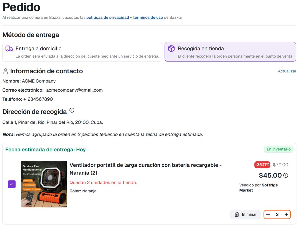 Formulario de dirección de entrega