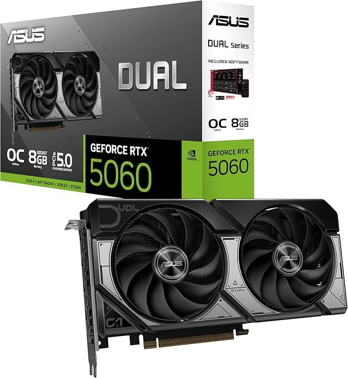Imagen 1 de GeForce RTX 5060 8GB GDDR7 OC Edition | PCIe 5.0, DLSS 4 - Ventiladores Duales, Negro