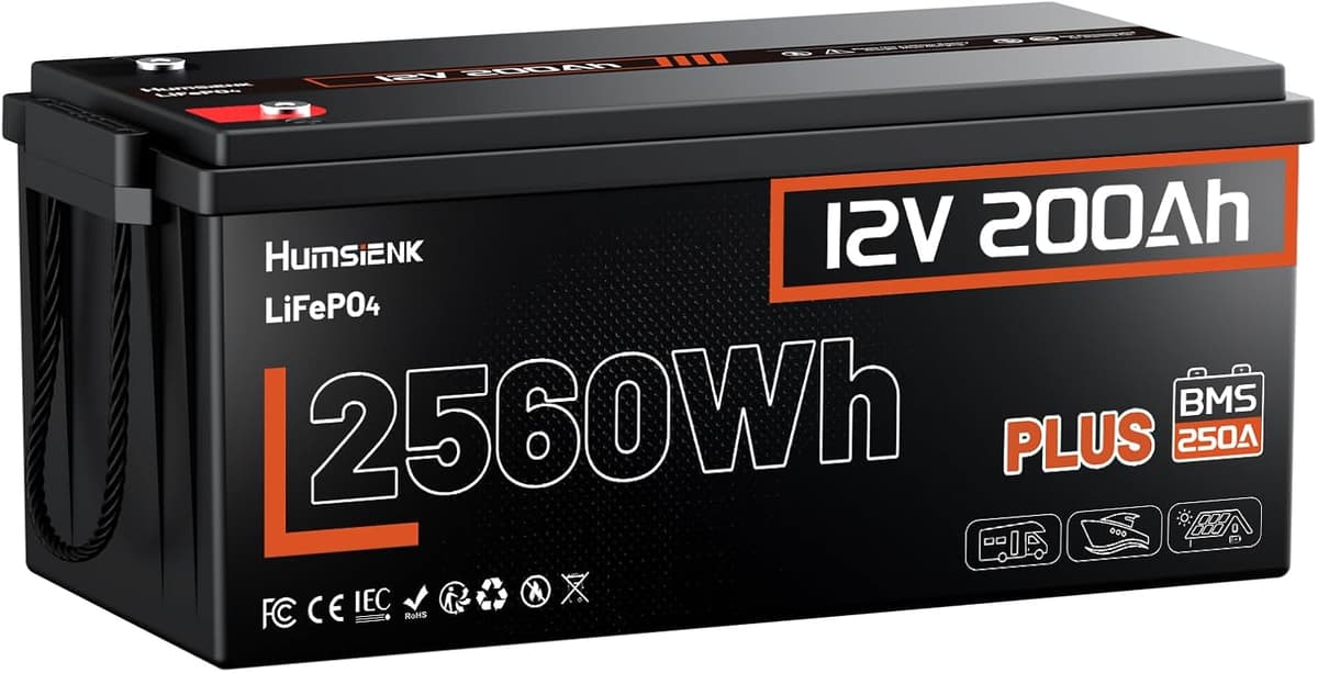 Imagen 1 de Batería de Litio LiFePO4 12V 200Ah HumsiENK – 2560Wh con BMS Inteligente de 250A