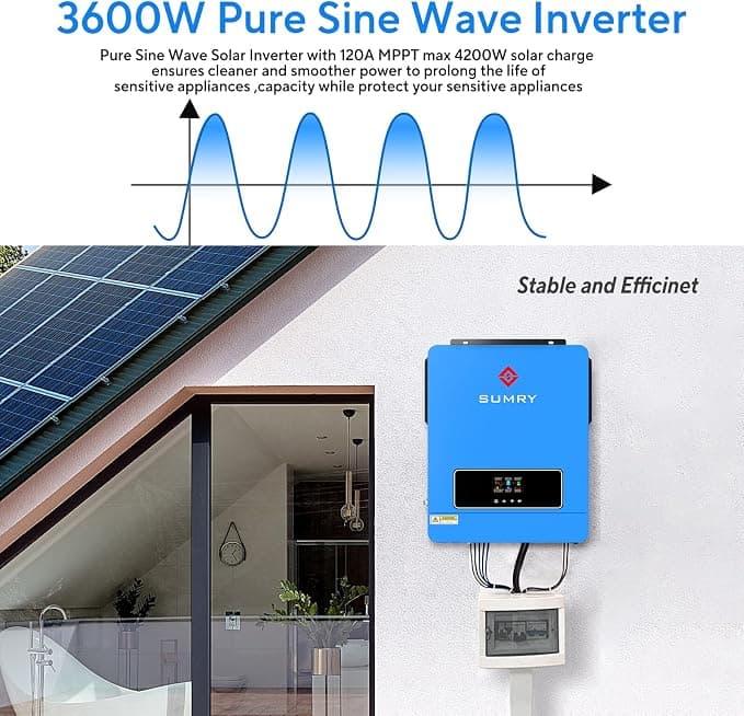 Imagen 4 de SUMRY Inversor Solar Híbrido 3600W 24V a 110V con MPPT 120A, Onda Senoidal Pura y Cargador 100A